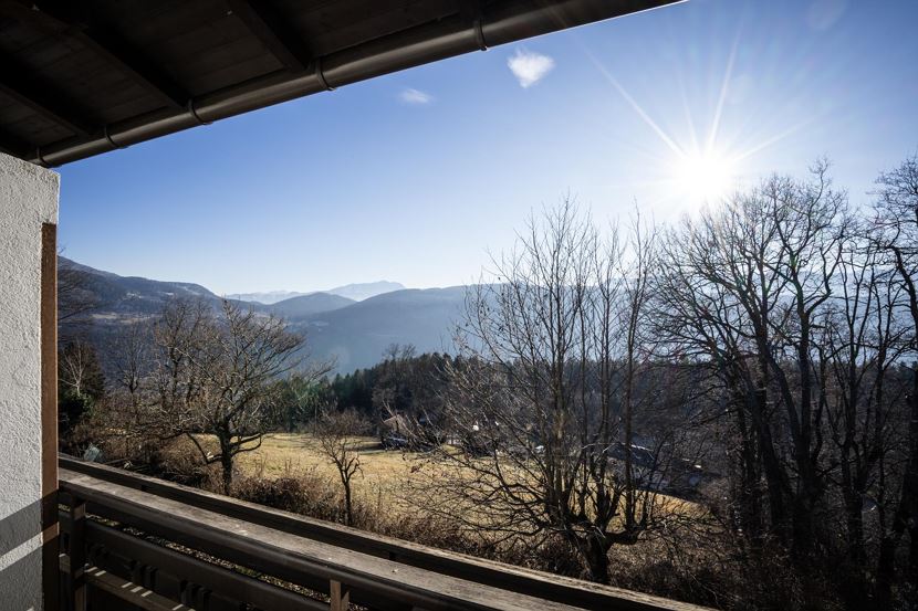 Blick in den Garten mit See und Berge