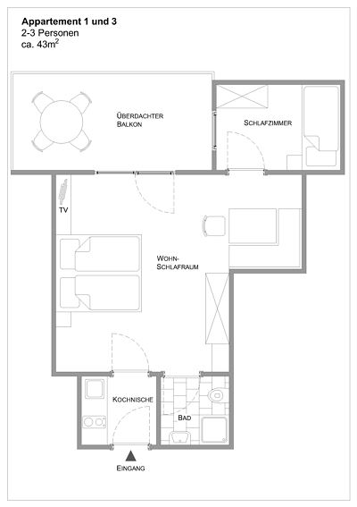 Appartement für 2-3 Pers. mit Balkon u. Seeblick