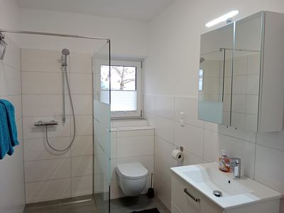 Holiday home, shower, toilet, lake view