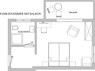 Family room, shower or bath, toilet, balcony