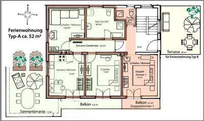 Apartment, shower and bath, toilet, balcony