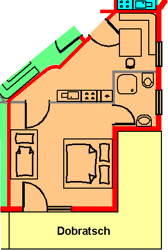 Apartment, shower, toilet, balcony