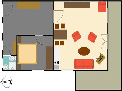 Apartment, shower, toilet, 1 bed room