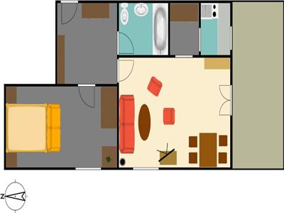 Apartment, bath, toilet, 1 bed room