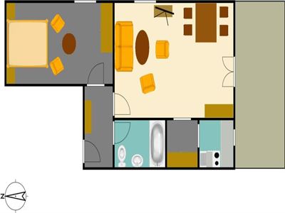 Apartment, shower and bath tub, 1 bed room