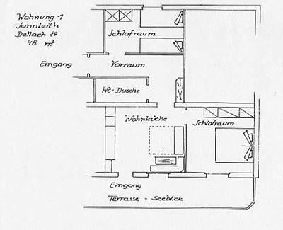 Gartenwohnung 1 für 2-4 Personen  mit  Terrasse