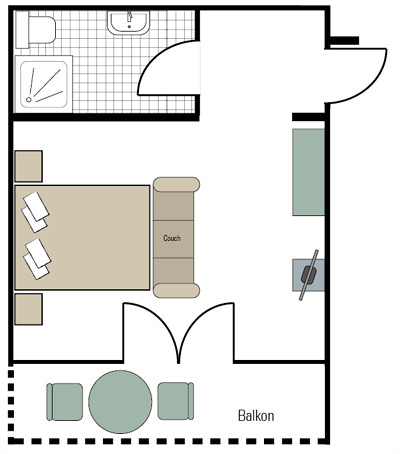 Camera doppia, doccia, WC, balcone