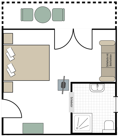 Triple room, shower, toilet, balcony