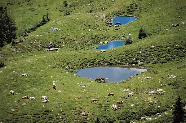 Tre piccoli laghetti montano sul mistico monte Mirnock